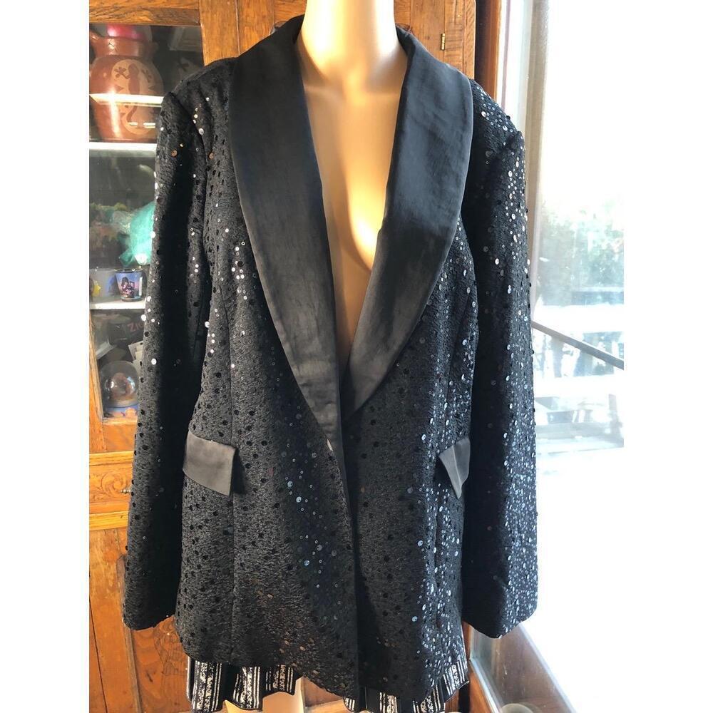 Cato Collection Black Sequined Shawl Lapel Blazer Jacket Womens Large